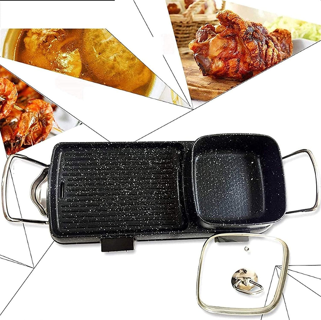 Korean BBQ Grill Non-Stick Electric Grill Pan With Hot Pot 2 In 1 Smoke-Free BBQ,Household Nonstick Electric Griddle