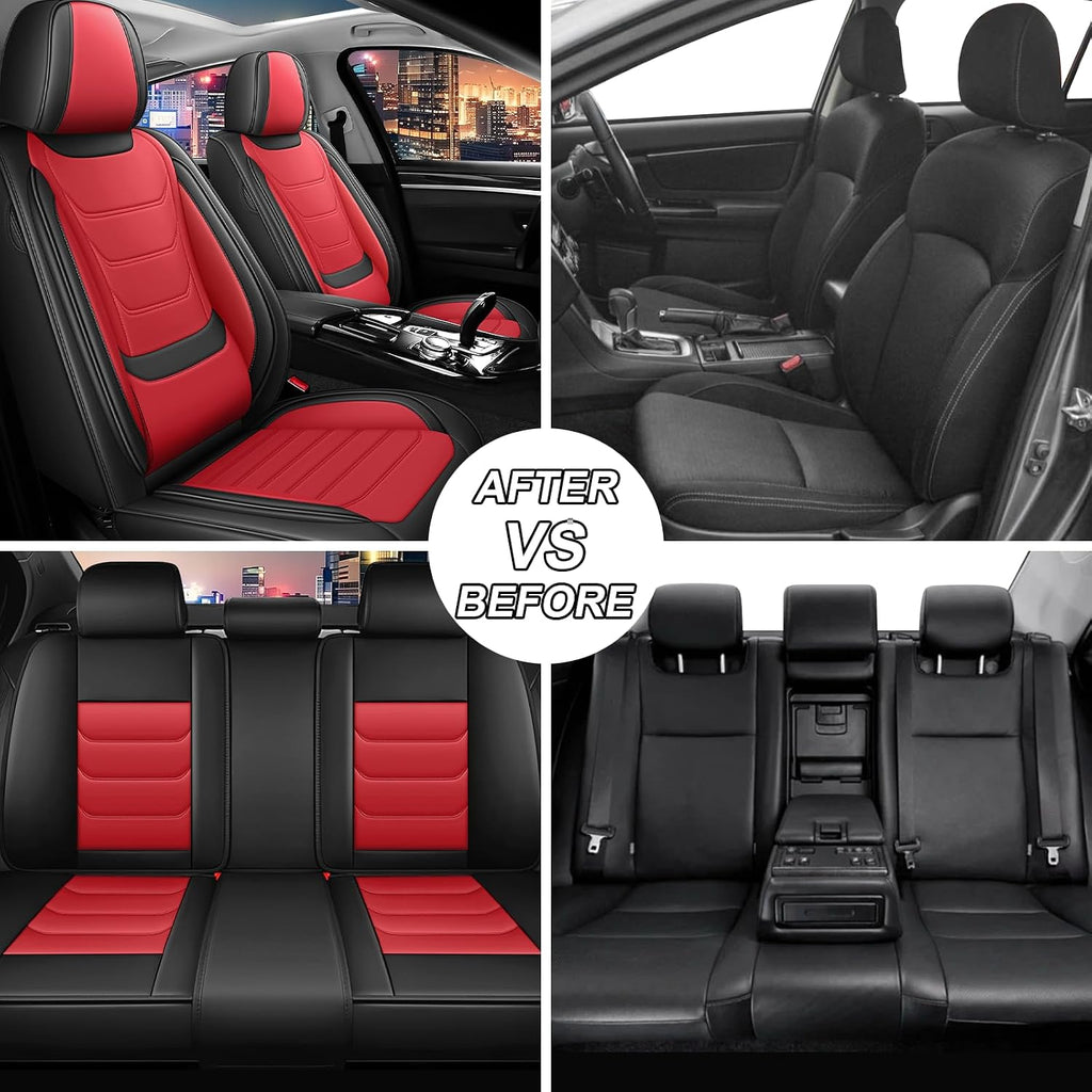 Car Seat Cover Full Set for Kia Sorento Seat Covers 2003-2025, Nappa Leather Waterproof Seat Covers for Cars, Airbag Compatible, Universal Automotive Seat Covers(Standard Front Row/Black Red)