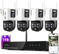 xmartO 4 Dual-Lens Wireless Camera Kit, 8-View WiFi6 Mesh Long Range Security System, 16CH 4K Dual Band NVR, 4MP 180° Static FOV & 360°PTZ AI Tracking, 24/7 Plug-in, 1TB HDD, No Monthly Fee