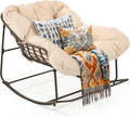 YITAHOME Rocking Papasan Chair, Wide Rocking Chair, Comfy Indoor and Outdoor Lounge Chair with Thick Cushion for Bedroom, Living Room, Patio, Porch, Garden, Deck, Lawn (Beige)