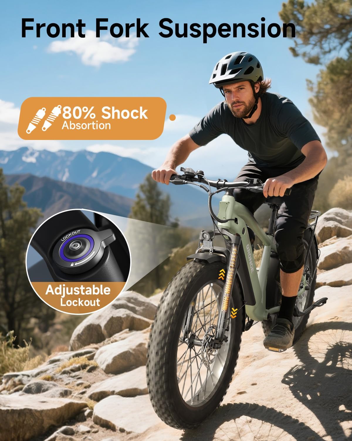 QRONGE Electric Bike for Adults 1800W Peak, 26' Fat Tire Ebike, Adult Electric Bicycles, 28MPH(PAS Mode) Electric Mountain E Bike, Up to 70 Miles, 7 Speed, Rear Rack, Fenders