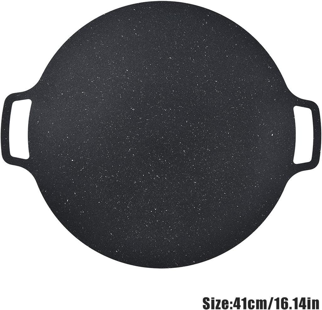 Round BBQ Grill Pan, Nonstick Grill Circular Iron Heat Resistant Grilling Tray for Korean BBQ/Teppanyaki Pan, Pork Belly Pancakes, for Home Outdoor Stoves