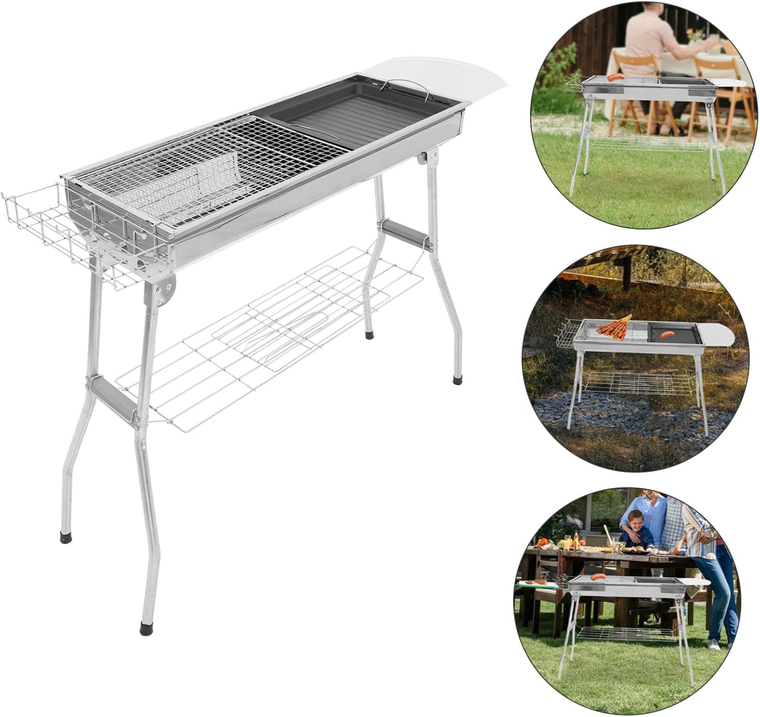 ORFOFE 1set Stainless Steel Bbq Grill Rack Portable Camping Grill for Barbecue Outdoor Mesh Net and Pan
