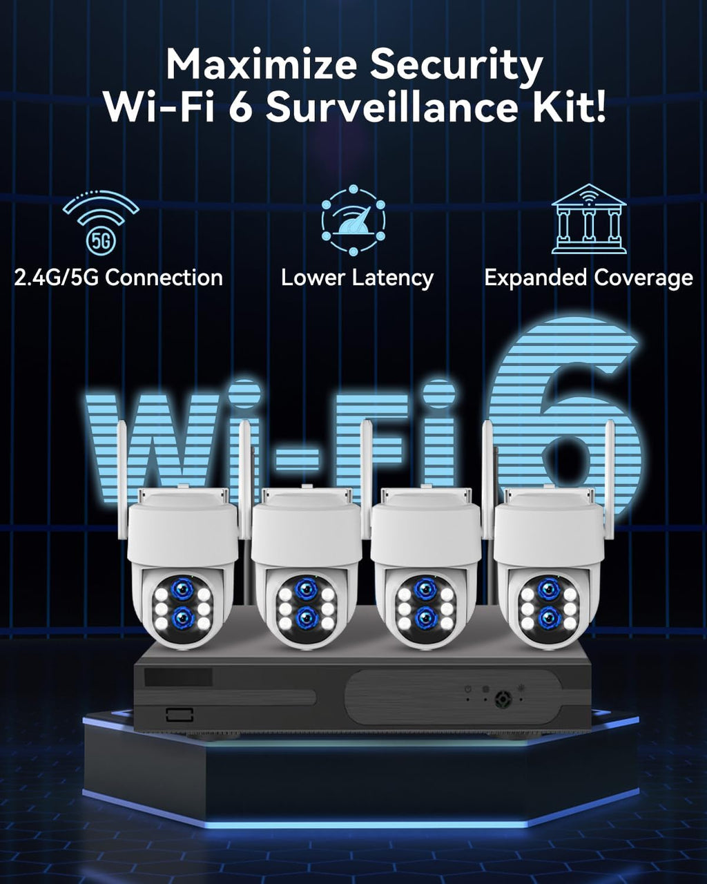 Wireless Security Camera System Outdoor: Dual Lens 6MP 10X Hybrid Zoom Auto-Track PTZ 4PCS 4K 10CH DVR with 1TB HDD for Home Security