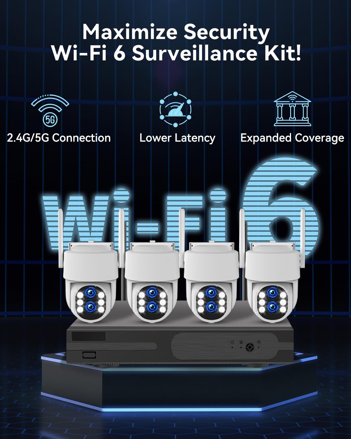 Wireless Security Camera System Outdoor: Dual Lens 6MP 10X Hybrid Zoom Auto-Track PTZ 4PCS 4K 10CH DVR with 1TB HDD for Home Security