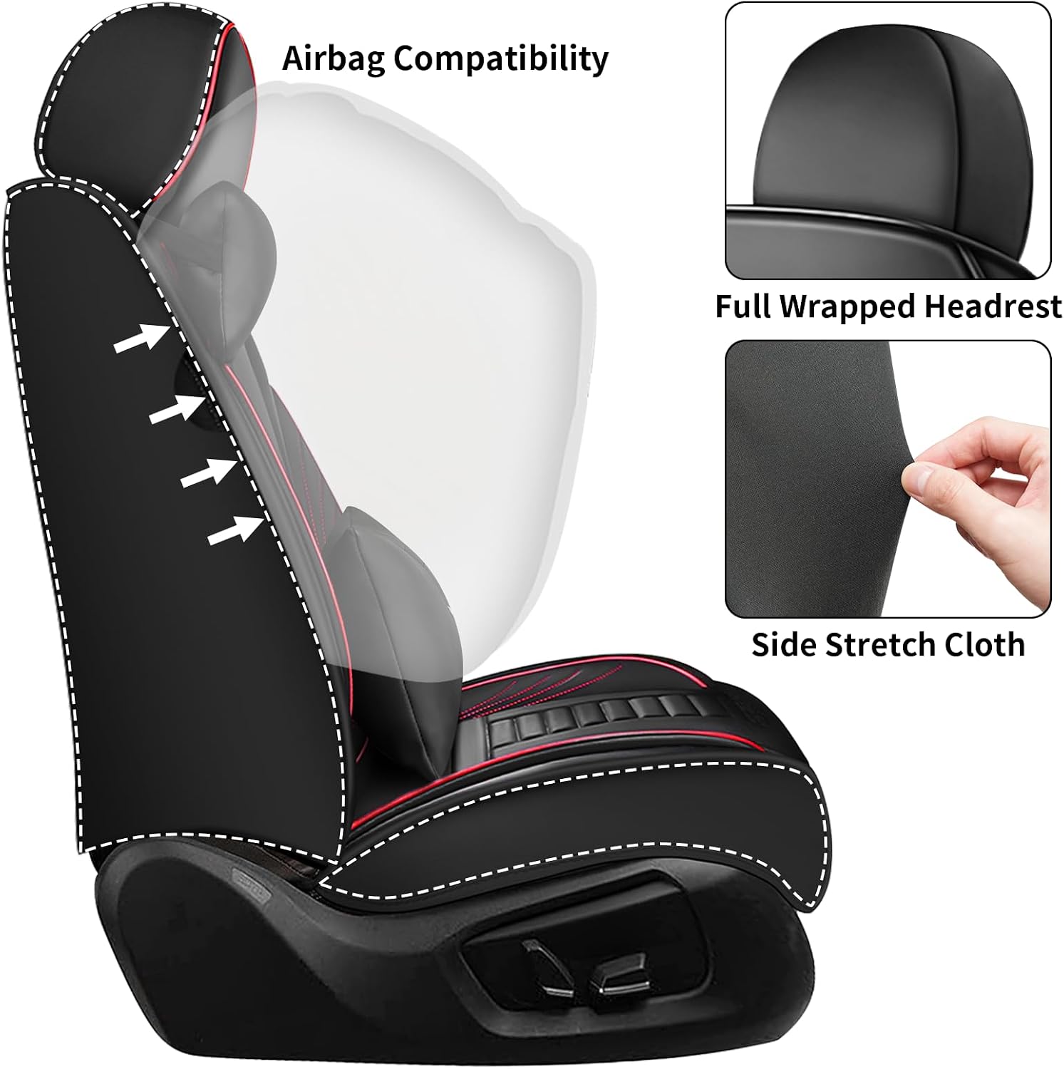 2 Car Seat Covers for Chevy Camaro 2001-2025, Waterproof Seat Cover, Scratch Proof Car Seat Protector, Nonslip Durable Seat Covers, Car Seat Cushion with Pillows(Luxury,Red,Black)