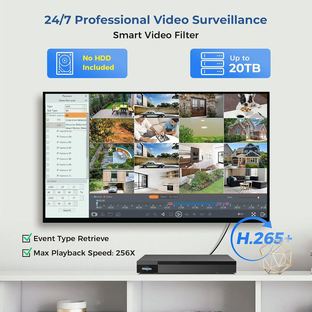 Hiseeu 12MP 32CH PoE NVR Network Video Recorder for Home Security Camera System, Work with 12MP/8MP/5MP/4MP/3MP/1080P PoE Security Camera, Motion Detect,24/7 Recording, Smart Playback, No Hard Drive