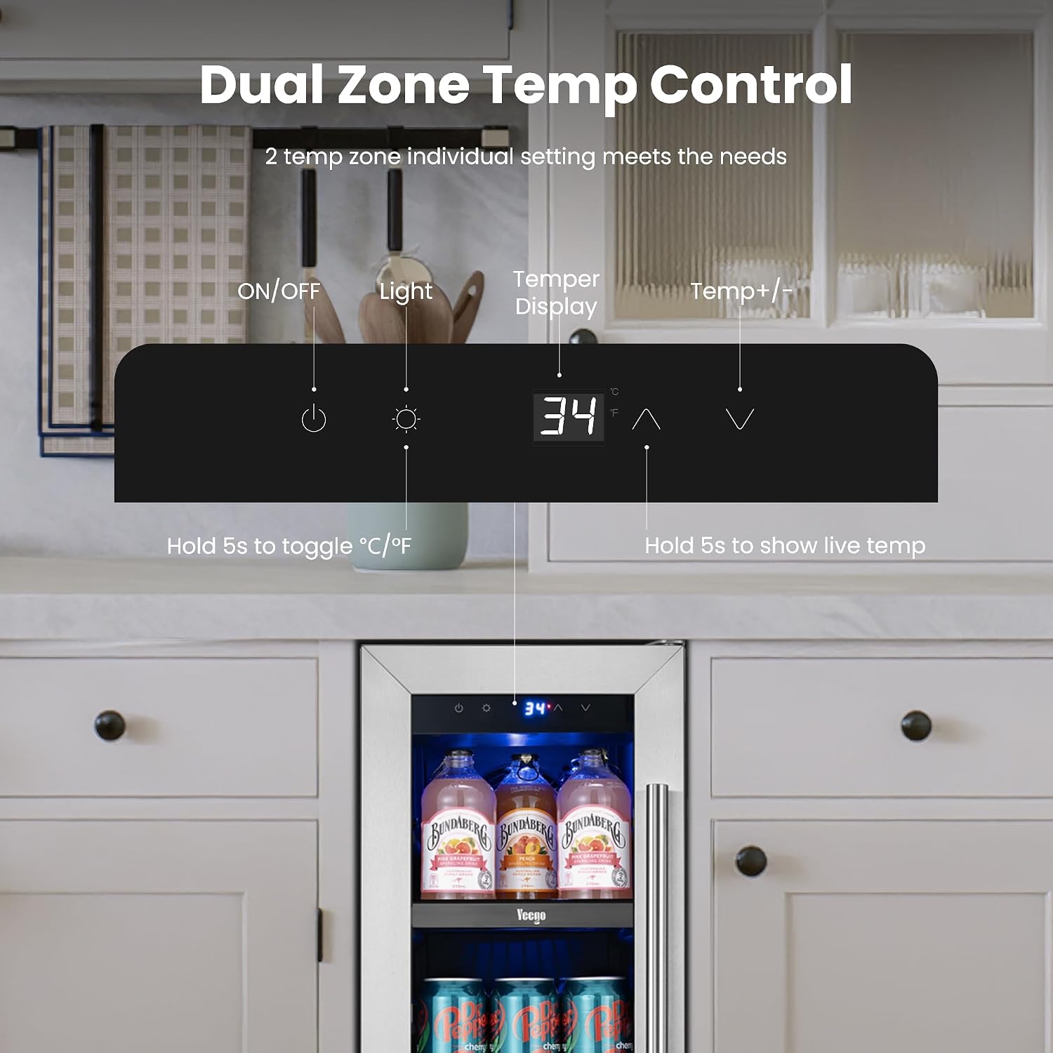 Yeego 12-Inch Beverage Refrigerator – 60 Can Mini Drink Fridge with Left-Hinged Glass Door, Built-In or Freestanding Beverage Cooler for Beer, Soda & Wine, Home Bar, Office, Bedroom
