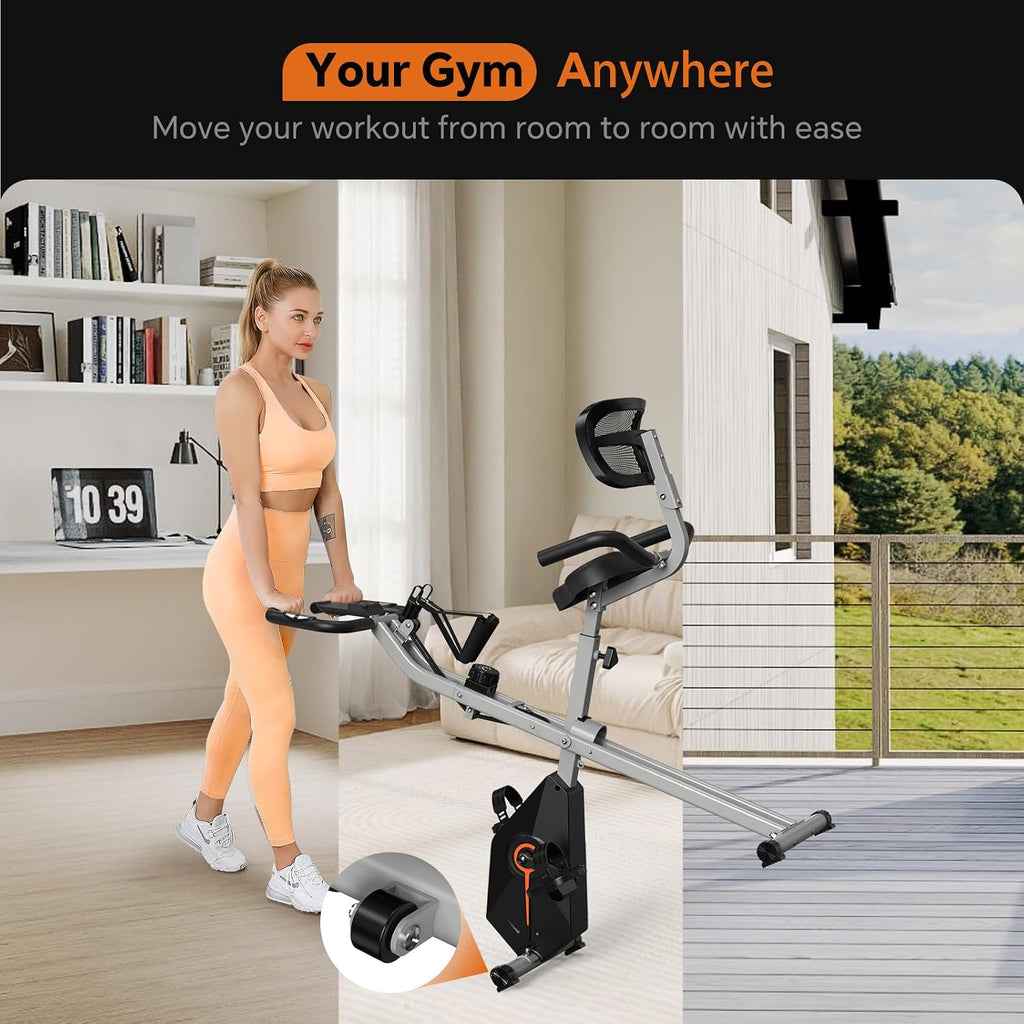 USLIM Foldable Exercise Bike Stationary Bikes for Home, 5 IN 1 Indoor Workout Bike, Cycling Bike with 16-Level Quiet Magnetic Resistance, 6.6 LBS Flywheel and 300LBS Capacity for Senior and Home Workout