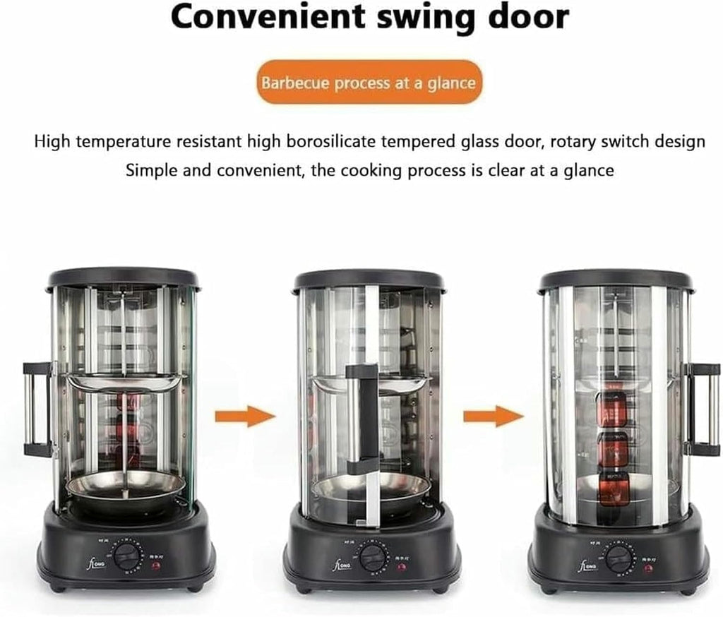 Electric Rotating Vertical Rotisserie Grill,1380W Electric Shawarma Smokeless Rotary Barbecue Machine with 3-Grills