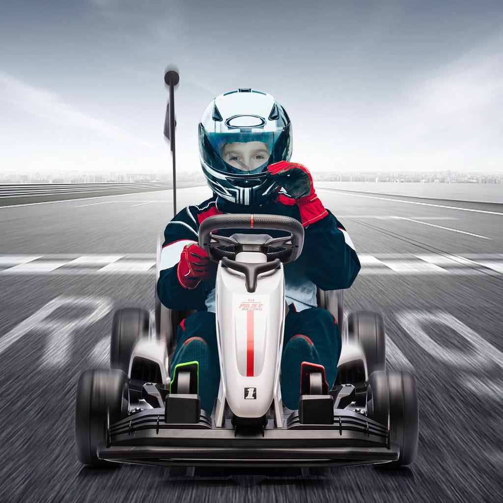 24V Electric Ride Car, Drift Kart for Kids with Adjustable Seat & 8.5MPH Speed, EVA Silent Wheels, Parent-Safety Certified Ride-on Toy