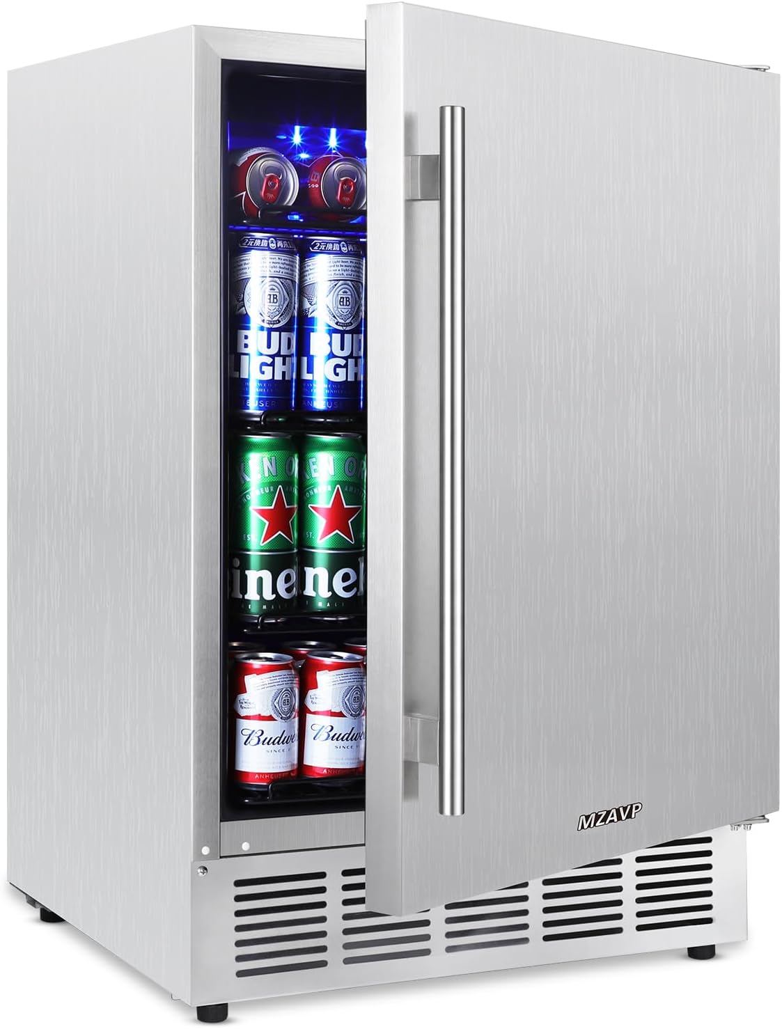 24 Inch Outdoor Beverage Refrigerator, Stainless Steel Beverage Fridge 180 Can Under Counter Built-in/Freestanding, Waterproof, Fast Cooling, Low Noise - Outdoor Refrigerator for Home and Patio