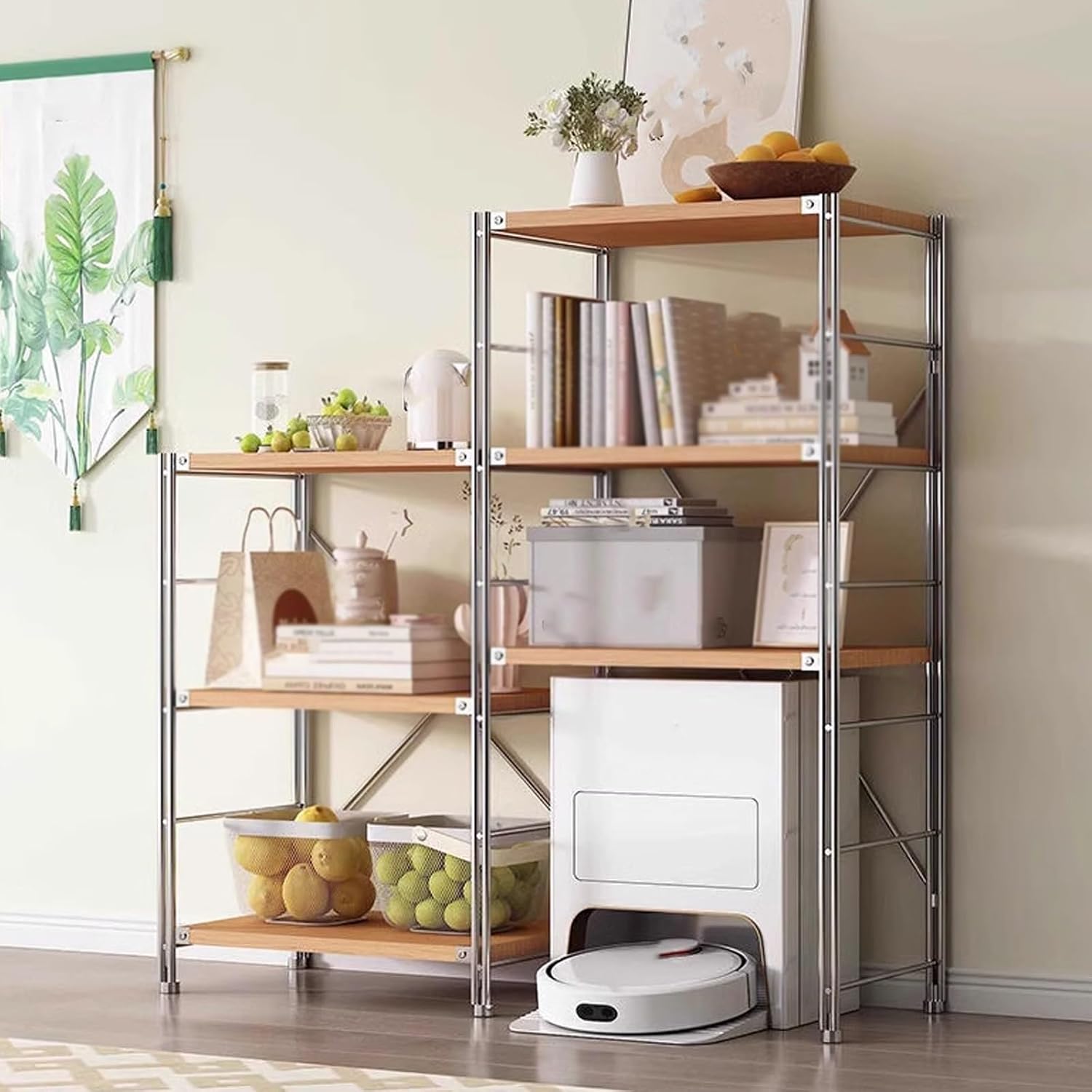 Small Storage Cabinet for Kitchen Robot Vacuum and Mop Self Emptying, Kitchen Storage Tall Over The Robot Vacuum Cleaner Storage Cabinet with Adjustable Shelves(80 * 41 * 130cm)