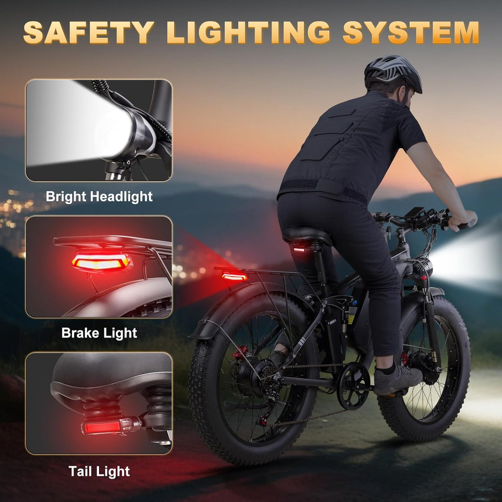 9000W Peak Dual Motor Electric Bike for Adults, 46MPH 100 Miles Long Range Ebike, 52V 34Ah Removable Battery, 7 Speed, Full Suspension 24' Fat Tire E-Bike for Mountain Off-Road Commuter Snow