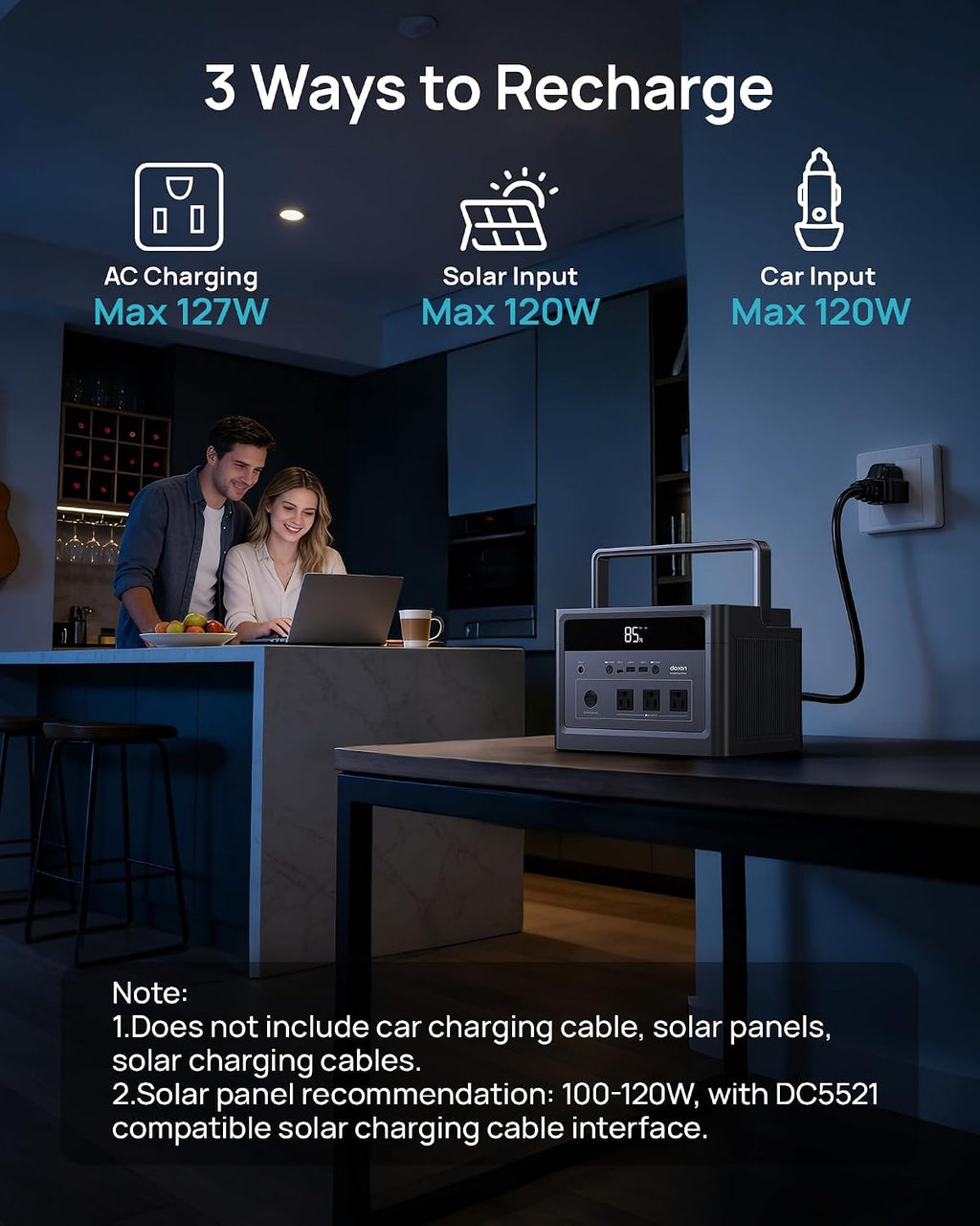 DaranEner 600W Portable Power Station (1200W Peak), 576Wh LiFePO4 Battery Solar Generator for Home Use, 3.3H Fast Charging, Emergency Backup for Camping, CPAP, Road Trip (Solar Panel Optional)