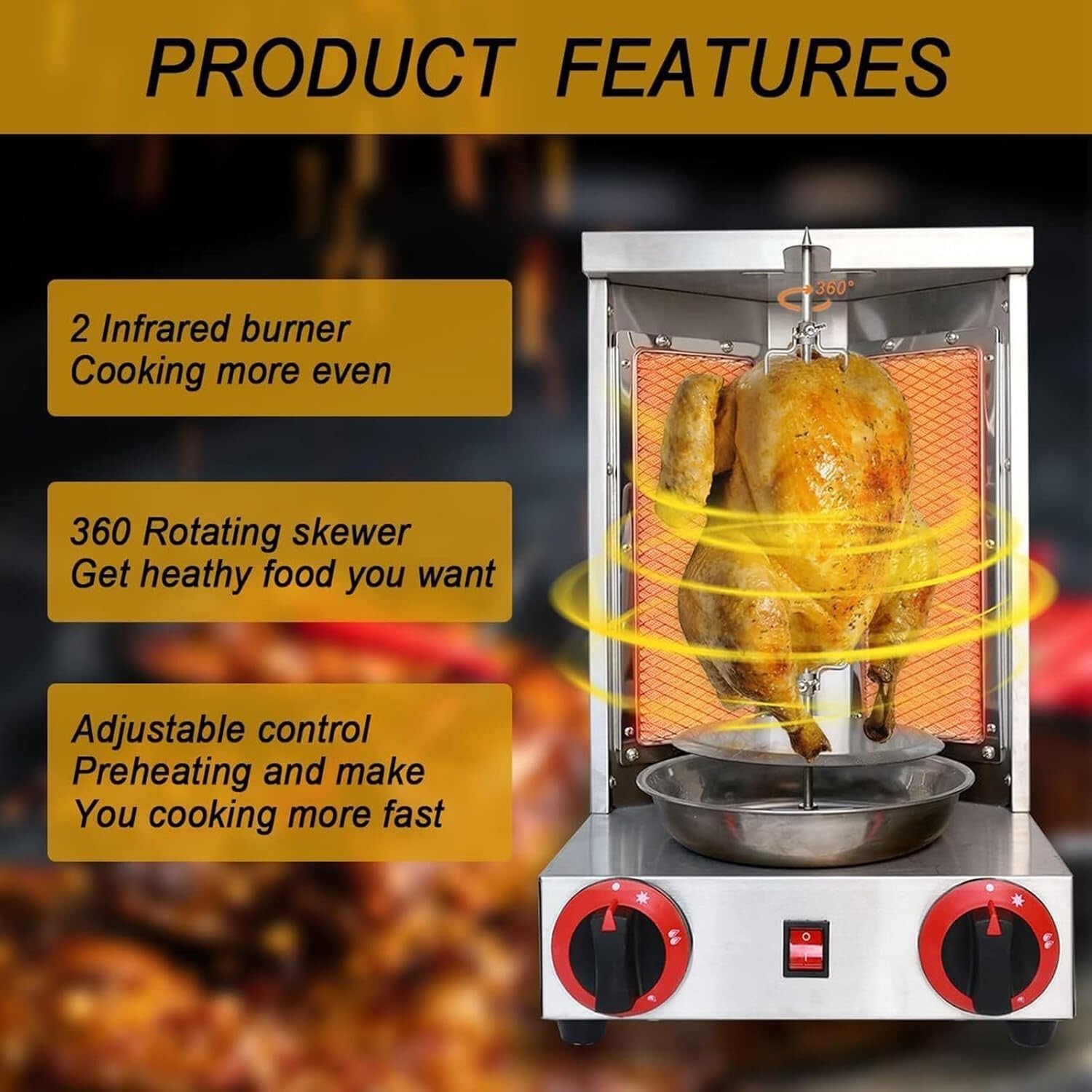Electric Doner Kebab Machine + Electric Kebab Slicer, Vertical Kebab Grill Barbecue Tool, Barbecue Skewers Machine for Commercial Home Kitchen Outdoor Garden Camping 800-1200℃