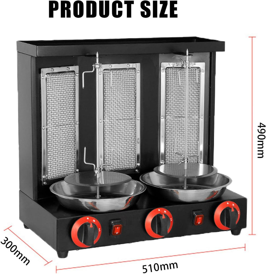 Gas Barbecue Grill, Stainless Steel Gas Kebab Grill Machine,Adjustable Temperature,360° Rotating Heating,Removable for Cleaning,for Restaurant Home Kitchen,Black-L