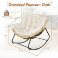 SLEERWAY Large Outdoor Indoor Patio Rocking Egg Chair, Oversized Papasan Chair Rocker with Cushion and Frame, Comfy Rattan Wicker Lounge Chair Outdoor Furniture for Porch Patio Garden Backyard, Beige