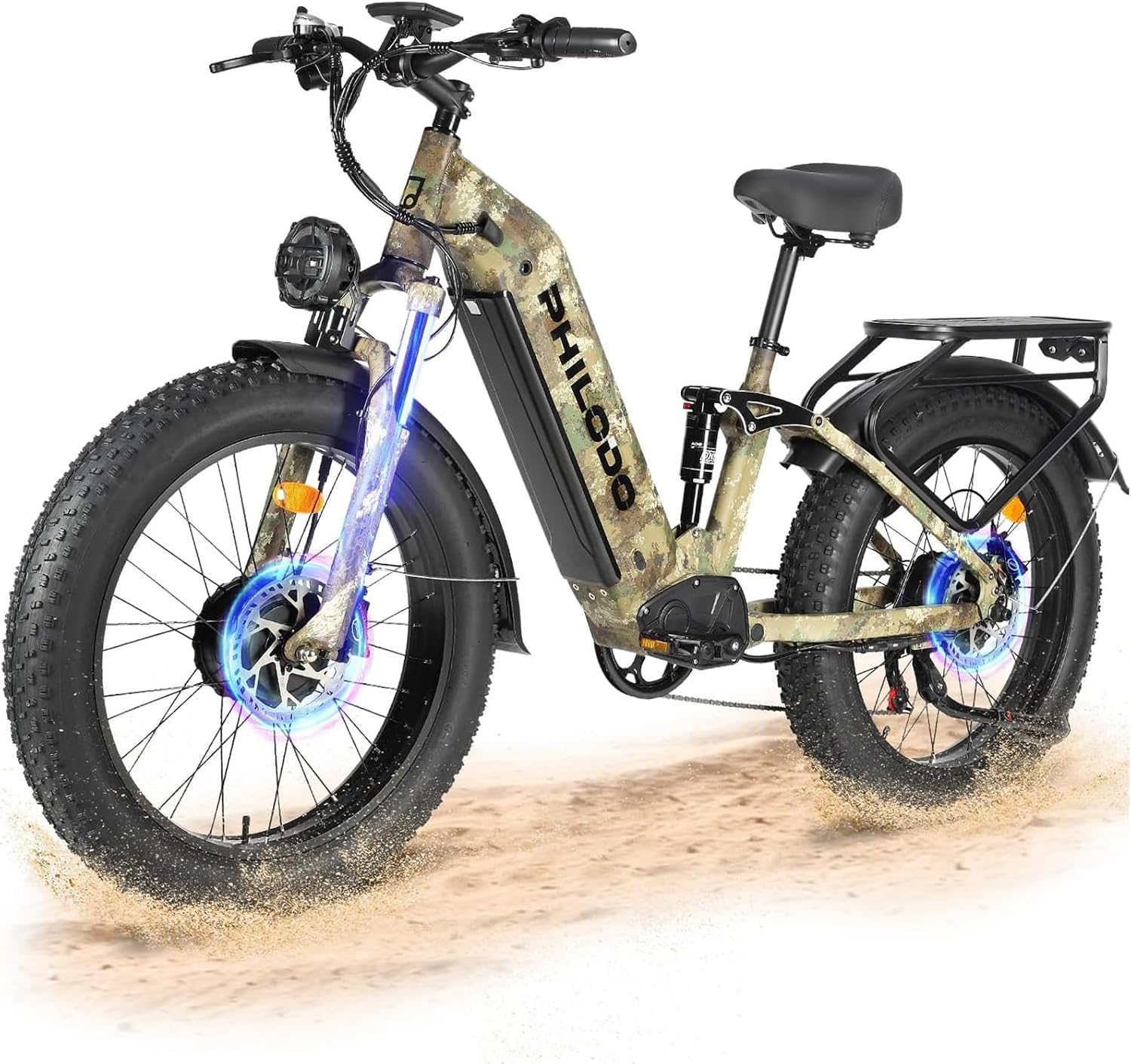 Falcon 60V 32Ah Off-Road Electric Bike Dual Motor Hunting Ebike, Fat Tire Full Suspension Dirt Bike for Adults, Long Range Snow/Sand Electric Bicycle