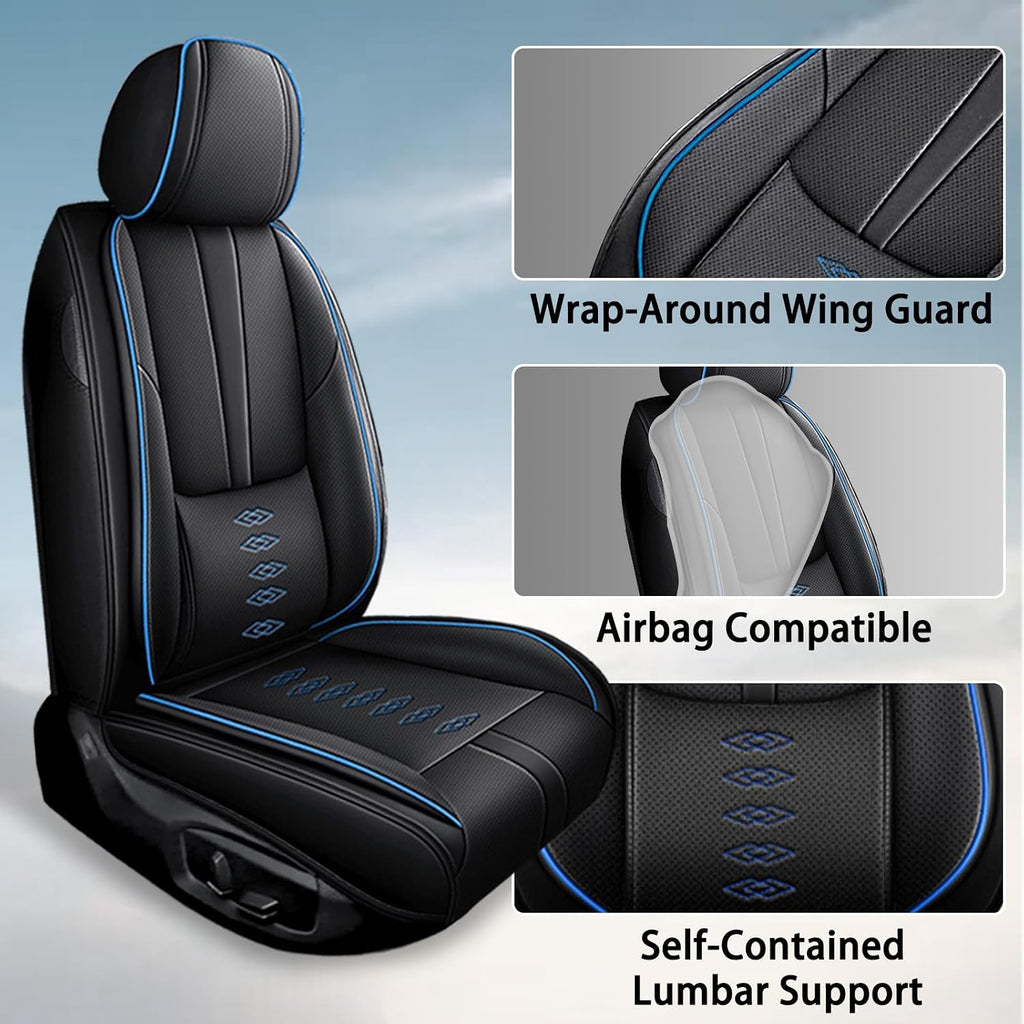 Car Seat Covers 5 Seats Fit for Jeep Wrangler Unlimited 4xe 2021 2022,Waterproof Leather Seat Covers,Airbag Compatible,Car Seat Protectors Interior Sets(Full Set,Black&Blue)
