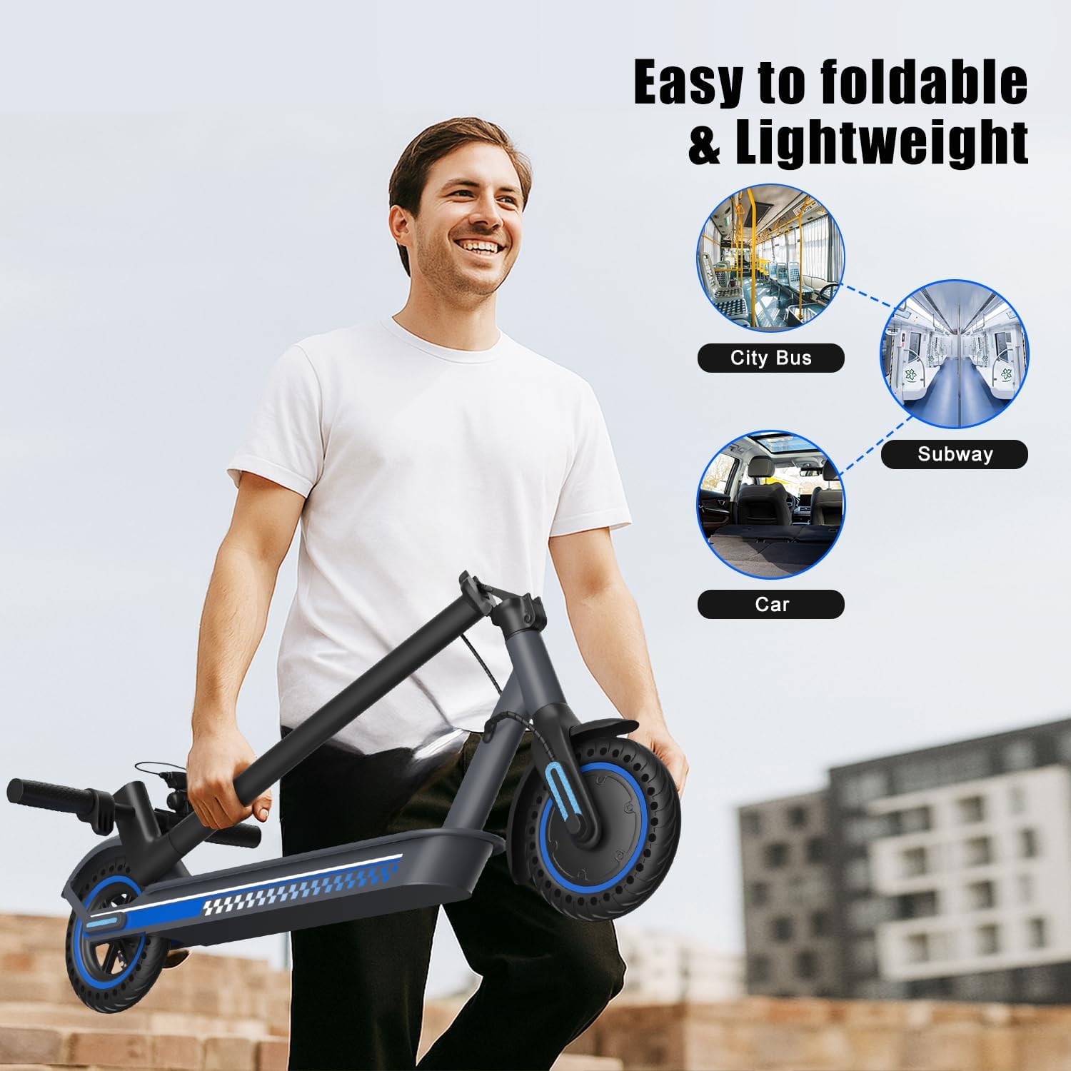 Electric Scooter Adult 350W/500W Motor, Top Speed 19/22 mph, Max 18/22 Miles Ranges, Foldable E Scooters for Adults with Cruise Control APP Control Double Braking for Commuting
