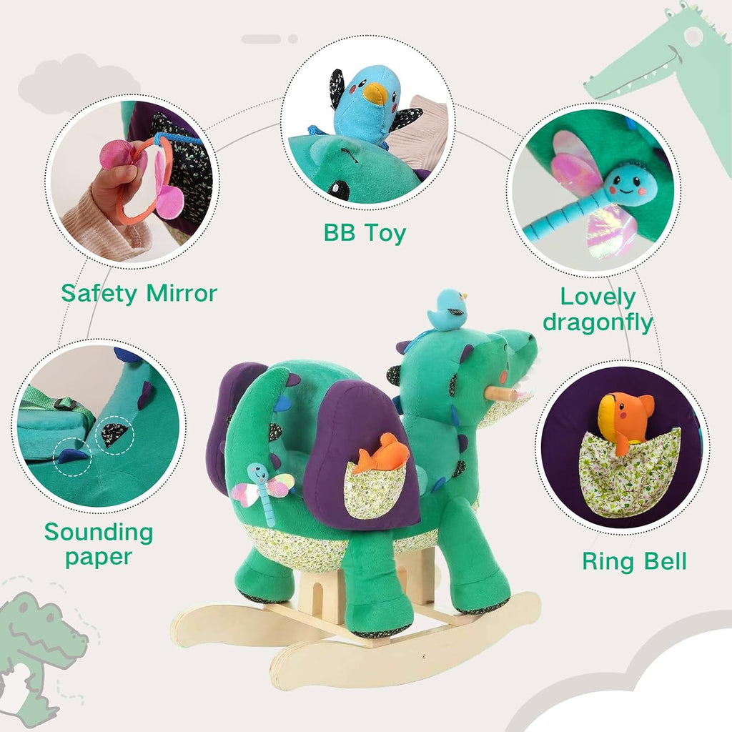 labebe Child Rocking Horse Toy, Stuffed Animal Rocking Horse, Green Crocodile Plush Rocker Toy for Kid 6 Month -3 Years, Wooden Rocking Horse Chair/Rocker/Animal Ride on