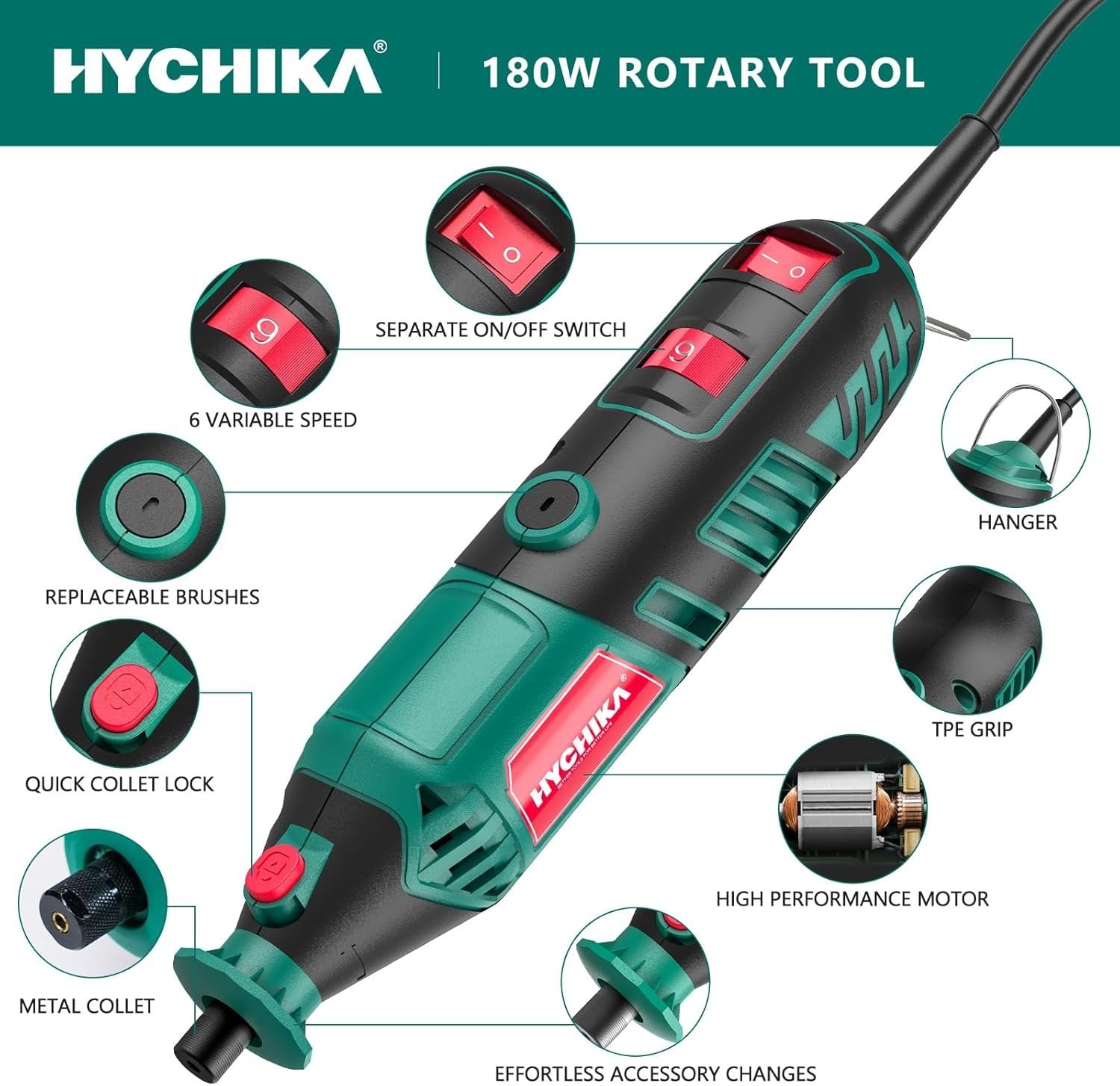 HYCHIKA Cordless Hammer Drill Driver 18V,180W Rotary Tool,2-Tool Power Tool Set Combo Kit