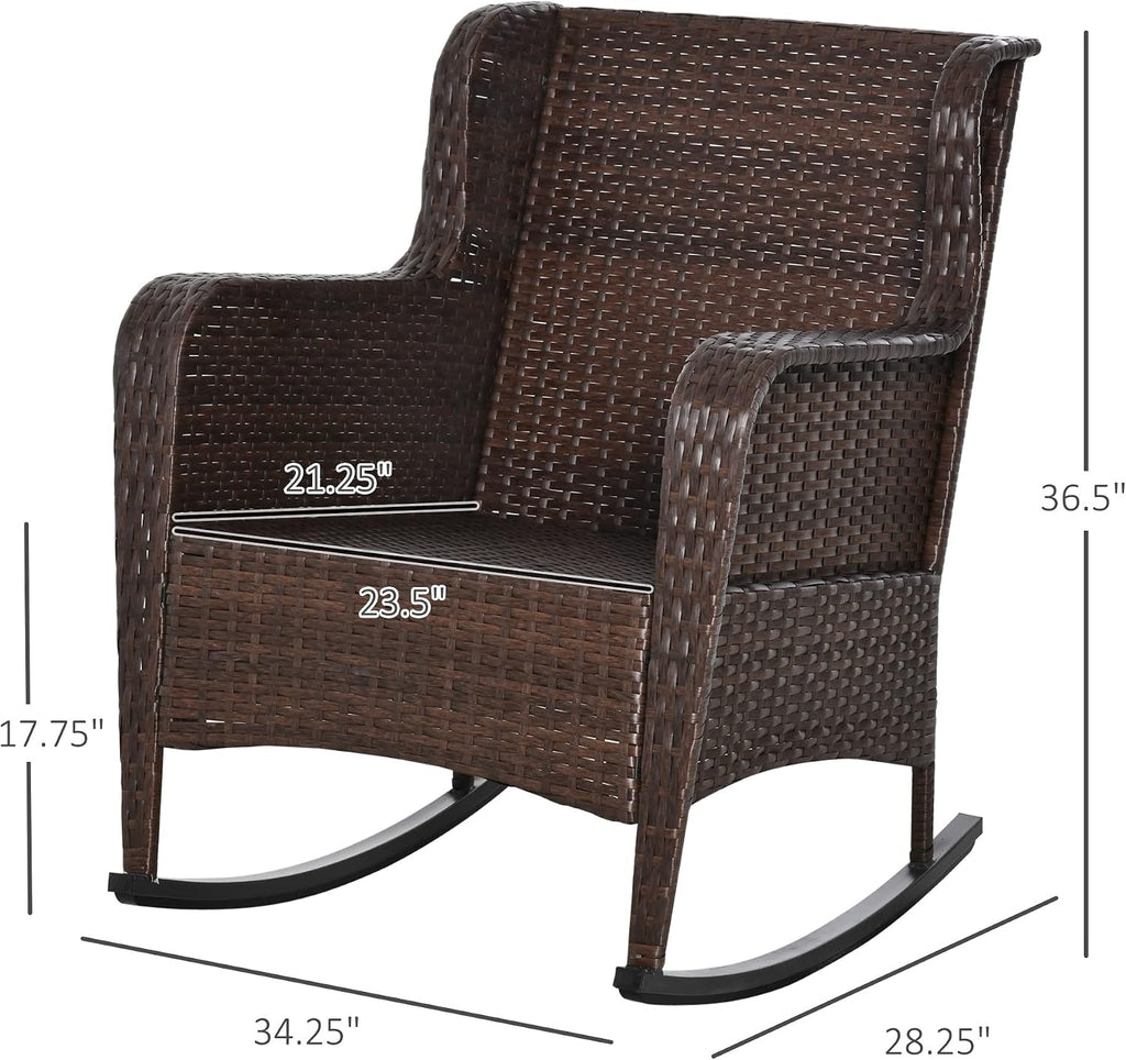 Outsunny Outdoor Wicker Rocking Chair with Wide Seat, Thick Cushions, Rattan Rocker with Steel Frame, High Weight Capacity for Patio, Garden, Backyard, Wine Red