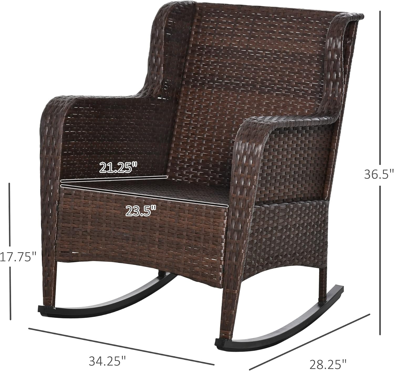 Outsunny Outdoor Wicker Rocking Chair with Wide Seat, Thick Cushions, Rattan Rocker with Steel Frame, High Weight Capacity for Patio, Garden, Backyard, Wine Red