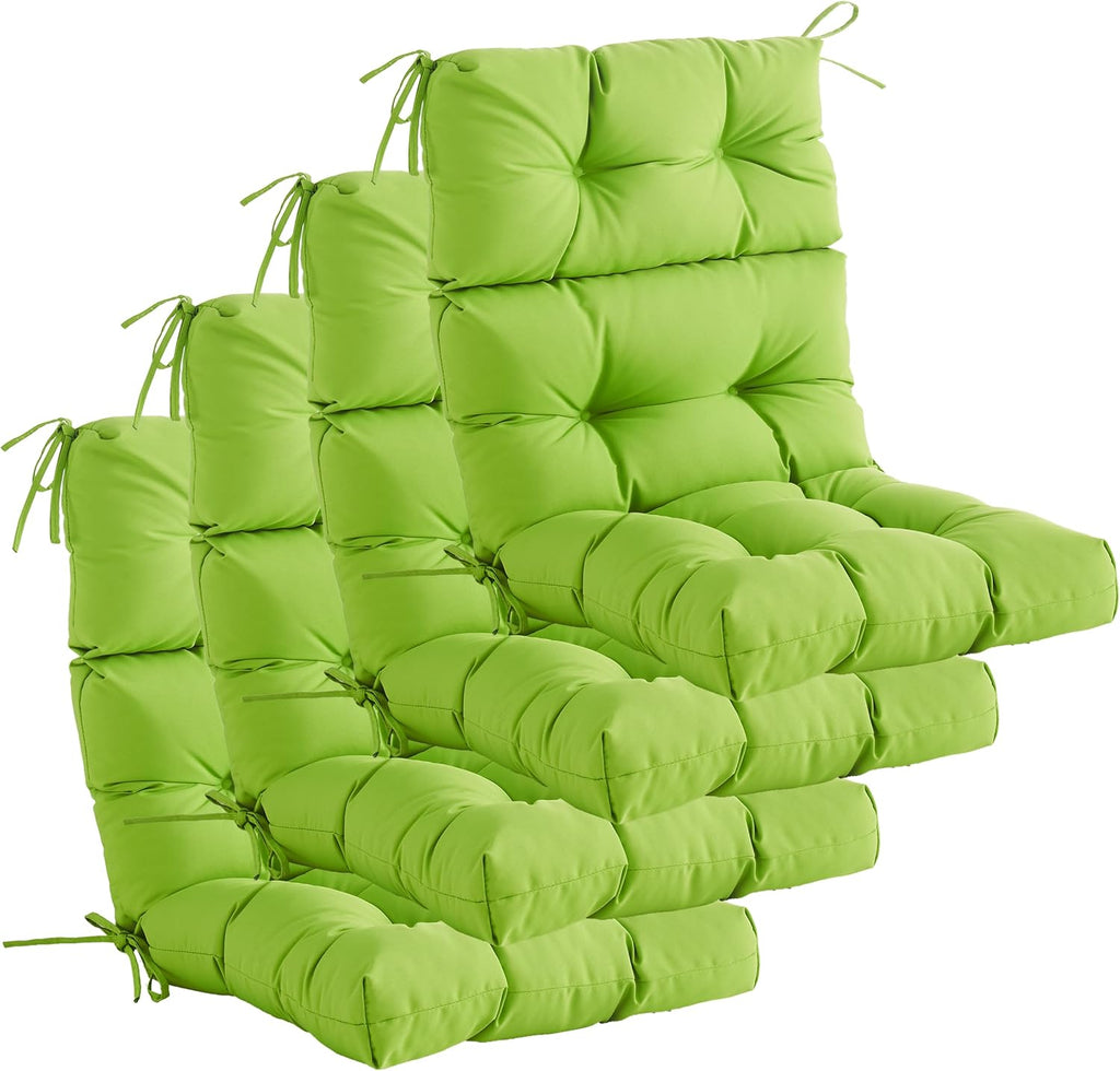 Outdoor Indoor High Back Chair Cushions Set of 4,Waterproof All-Weather Patio Adirondack Rocking Chair Cushions,Seat Back Chair Cushion for Outdoor Furniture with Ties,45x22 Inch, Lime Green