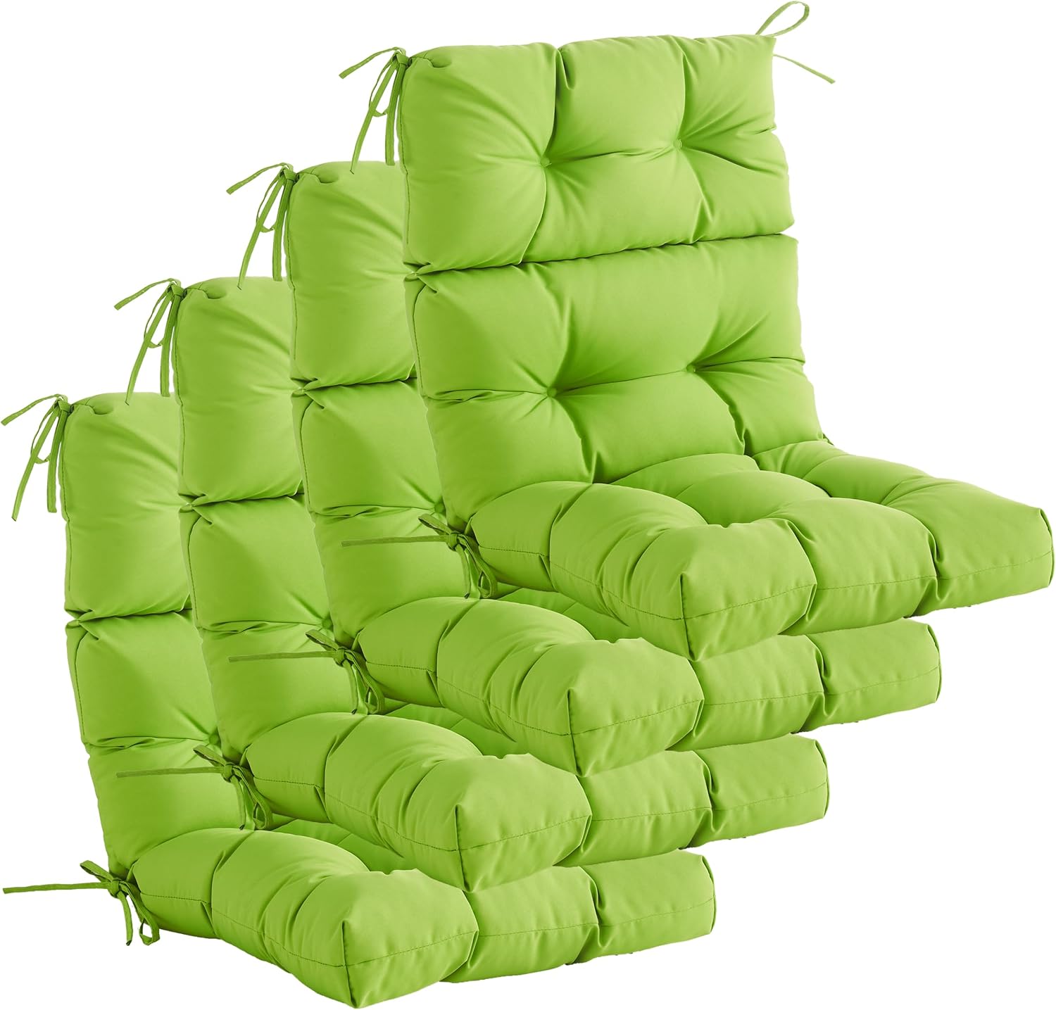 Outdoor Indoor High Back Chair Cushions Set of 4,Waterproof All-Weather Patio Adirondack Rocking Chair Cushions,Seat Back Chair Cushion for Outdoor Furniture with Ties,45x22 Inch, Lime Green