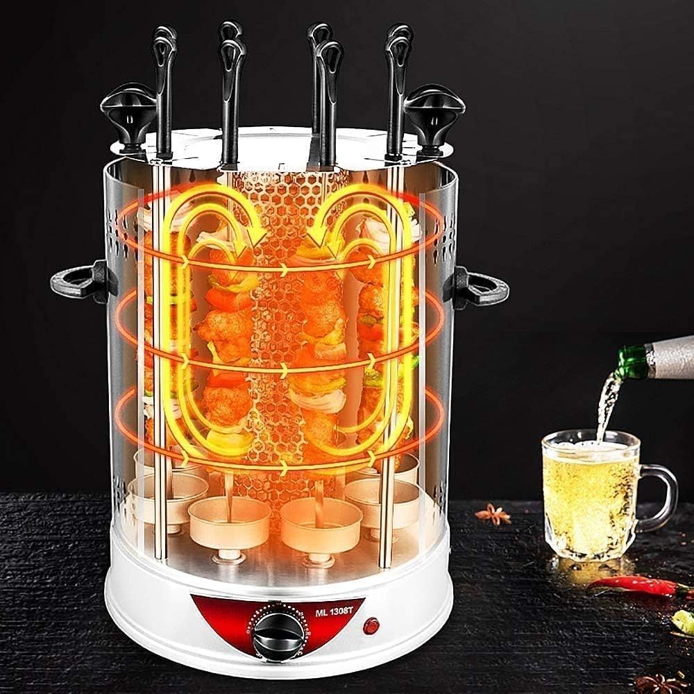 Vertical Rotating Barbecue Grill Electric Smoke-Free For Kebab, Skewers, Roast - Perfect For Home Parties - Automatic Rotisserie Included