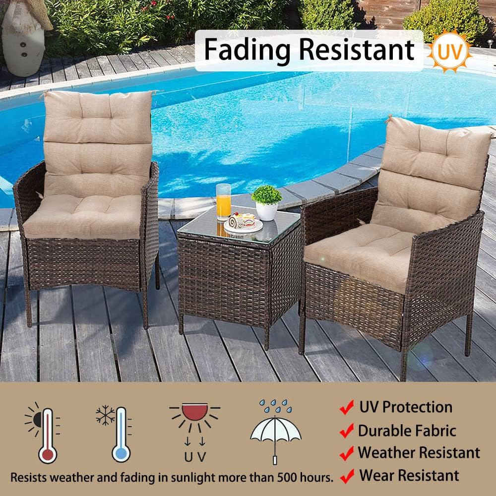 Magpie Fabrics Indoor Outdoor Tufted High Back Chair Cushion Set of 2, Waterproof All-Weather Deep Seating Rocking Chair Patio Garden Chaise Lounge Sun Lounger Chair Cushions(Beige Linen)