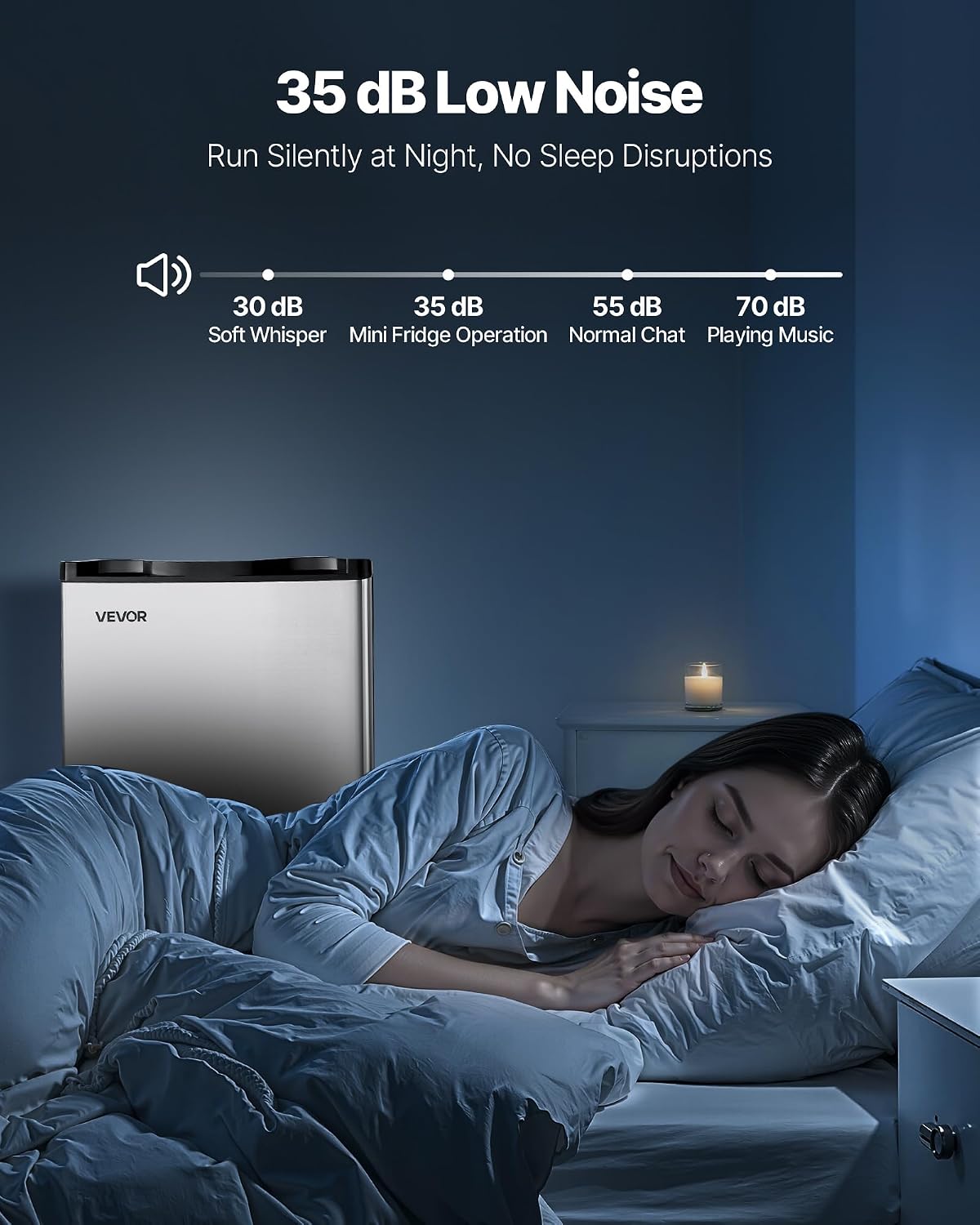 VEVOR 3.2 Cu.Ft Mini Fridge with Freezer, Single Door Compact Refrigerator with Micron Freezer Zone, 7-Mode Adjustable Temp, Energy Efficient Dorm Fridge, Reversible Door, Low Noise, Brushed Steel