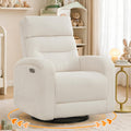 Power Swivel Rocker Recliner Chair for Nursery, Swivel Reclining Rocking Chairs, Electric Glider for Living Room, Upholstered Recliner Chairs for Bedroom, Corduroy White