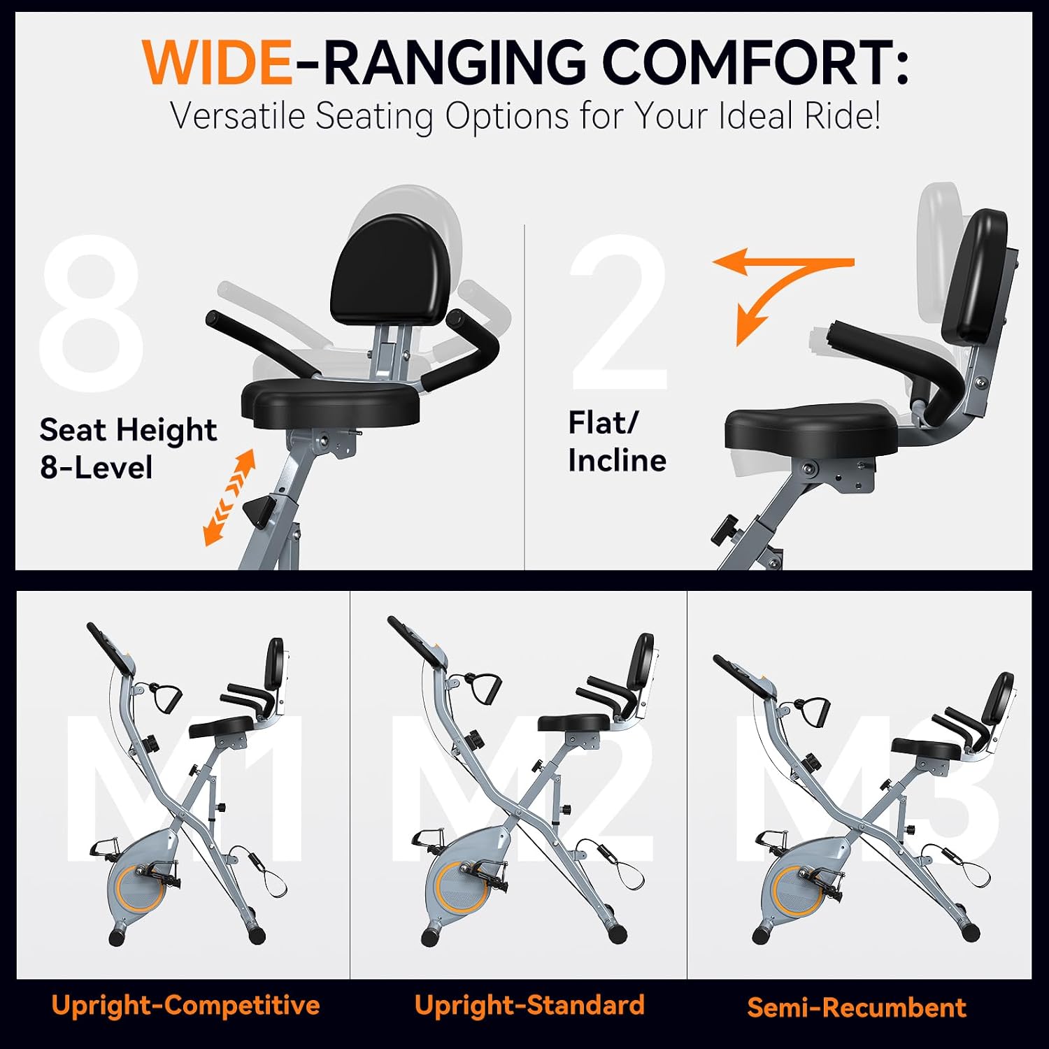 USLIM Foldable Exercise Bike Stationary Bikes for Home, 5 IN 1 Indoor Workout Bike, Cycling Bike with 16-Level Quiet Magnetic Resistance, 6.6 LBS Flywheel and 300LBS Capacity for Senior and Home Workout