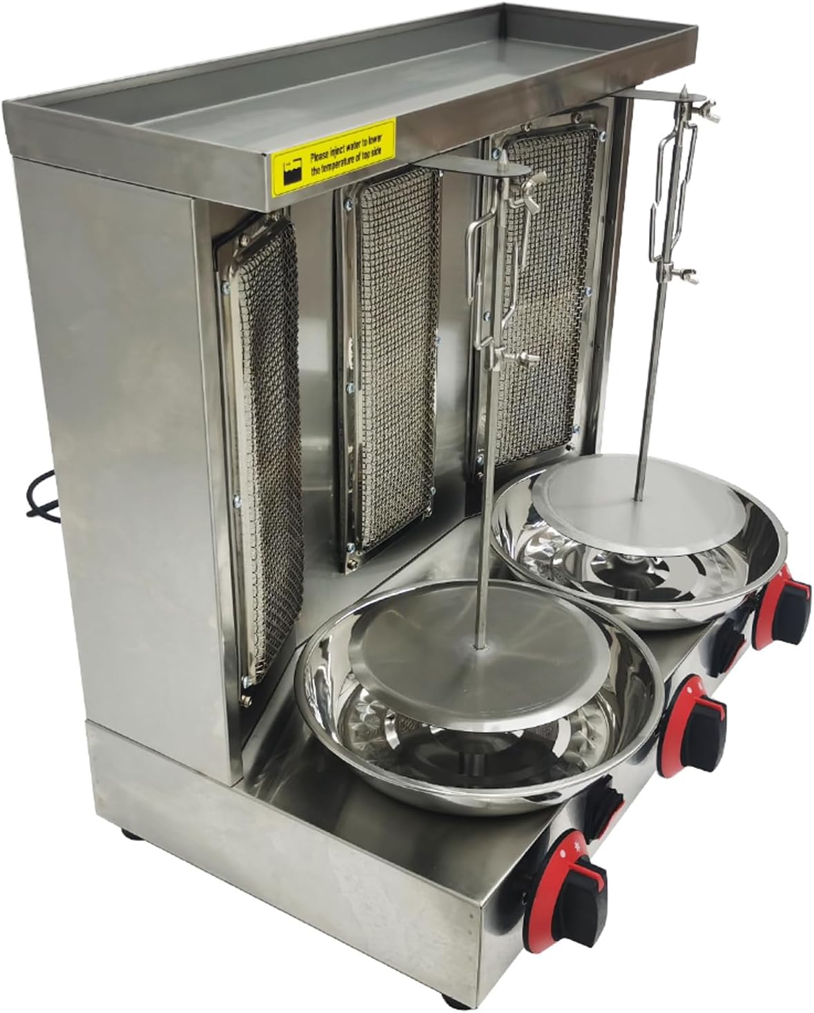 LP Gas Type 3 Burners Turkish Barbecue Machine Shawarma Maker Kebab Gyro Grill Stainless Steel Vertical Rotating Oven with Meat Catch Pan and Adjustable Tempereture