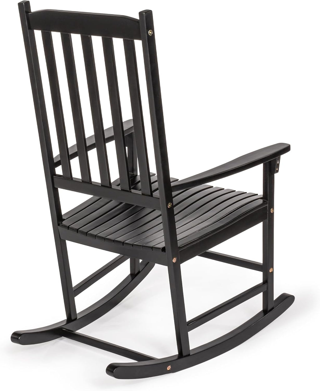JONATHAN Y RCK300E Seagrove Farmhouse Classic Slat-Back 350-LBS Support Acacia Wood Outdoor Rocking Chair Traditional, Coastal, Cottage, Vintage, Shabby Chic, Black