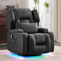 Power Swivel Rocker Recliner Chair with Massage & Heat, Dual Motor Electric Glider Rocking Recliner with USB Ports, Cup Holders & LED Light for Living Room, Home Theater (Black)