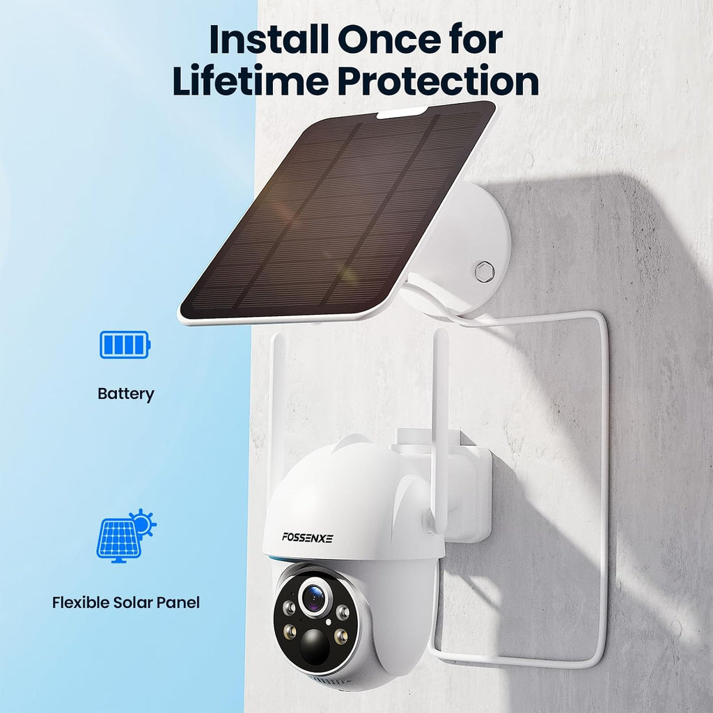 Solar Security Camera Wireless Outdoor, 4 Cam-Kit, Solar-Powered, 2K Home Security System, 360 Pan & Tilt, Color Night Vision, Motion Detection, 64GB Memory Card, No Monthly Fee