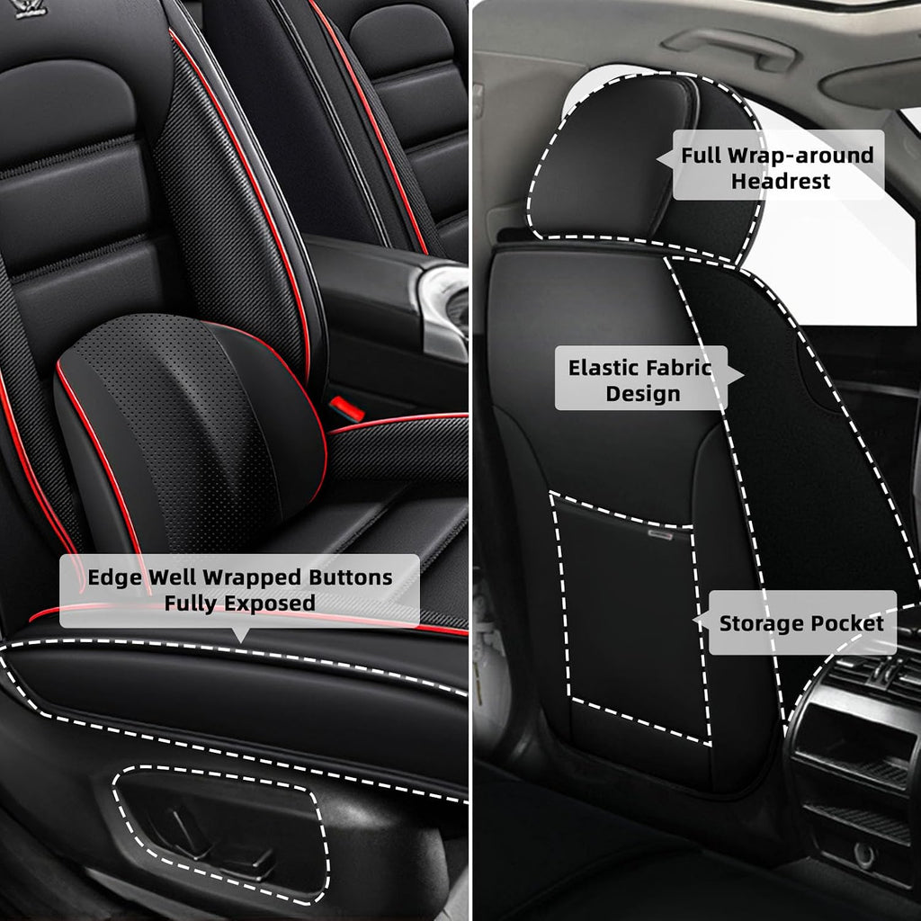 Car Seat Cover Fit for GMC Acadia 2007-2025,Compatible Airbag Non-Slip Waterproof Seat Covers,Car Seat Protector Premium Interior (Luxury 5 Seats,Black Red)