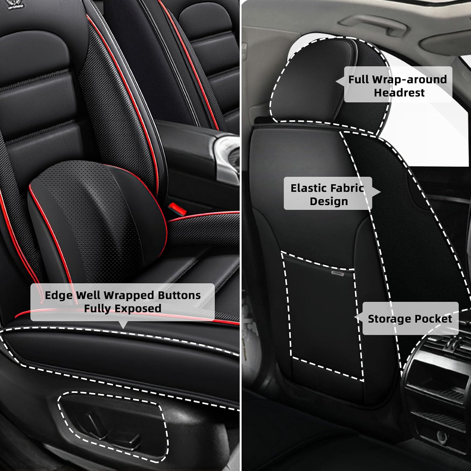 Car Seat Cover Fit for GMC Acadia 2007-2025,Compatible Airbag Non-Slip Waterproof Seat Covers,Car Seat Protector Premium Interior (Luxury 5 Seats,Black Red)