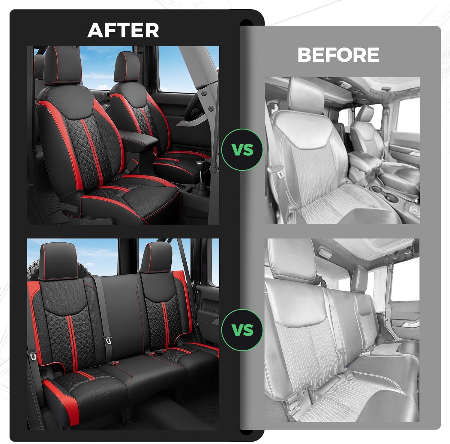 for Jeep Wrangler Seat Covers JK 4 DR 2013 2014 2015 2016 2017, Custom Fit Car Seat Covers Full Set,Waterproof Leather Seat Protector,BlackRed