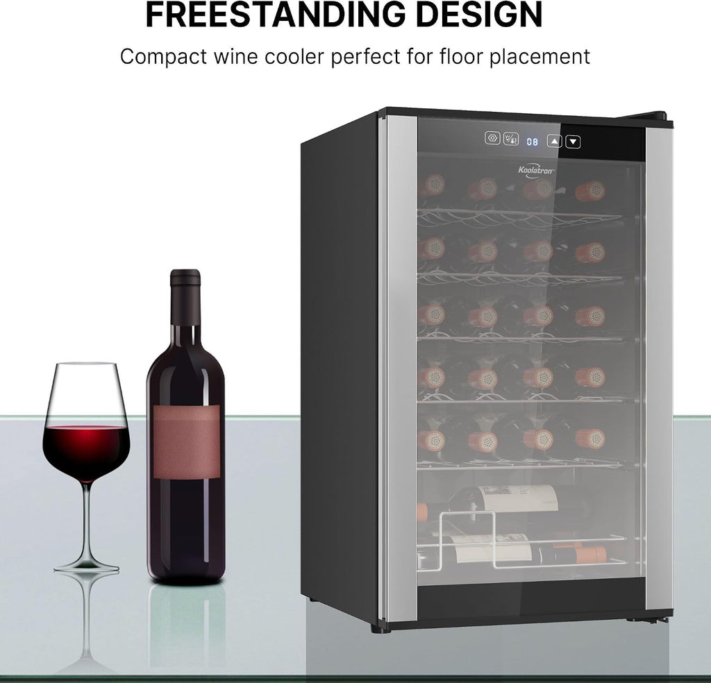 Koolatron 24 Bottle Wine Fridge – Freestanding Wine Cooler with Glass Door, 2.4 cu. ft (68 L), Beverage Can Refrigerator, Digital Temperature Control, Ideal for White, Red, Sparkling Wine, Champagne