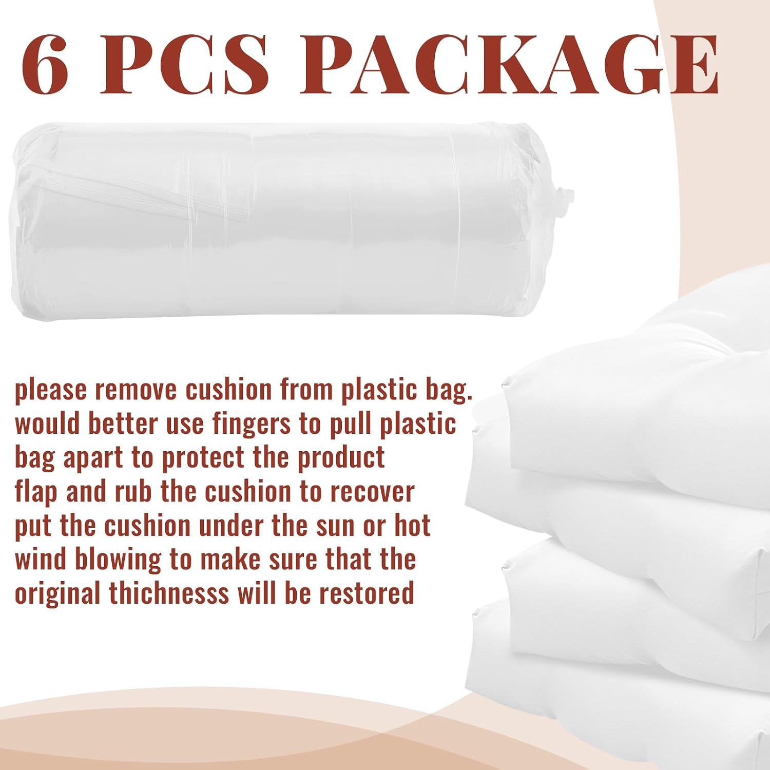 Geelin 6 Pcs Outdoor Patio Chair Cushion Thick High Back Adirondack Chair Cushion Tufted Weather & Fade Resistant Anti-Slip Outside Rocking Chairs Pads with Ties, 44 x 19 x 4 Inch (White)