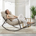 NICESOUL Papasan Rocking Chair with Footrest, Outdoor Rocking Chair with Cushion, Oversized Patio Rocker, Recliner-Style Comfort, Heavy Duty Steel Frame, Indoor Balcony Backyard, Beige