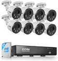 ZOSI 4K PoE NVR Security Camera System with Audio, Smart Person Vehicle Detection, People Counting, 8pcs 8MP Weatherproof Wired PoE Cameras, H.265+ 4K/8MP 8CH NVR with 2TB HDD for Home 24/7 Recording