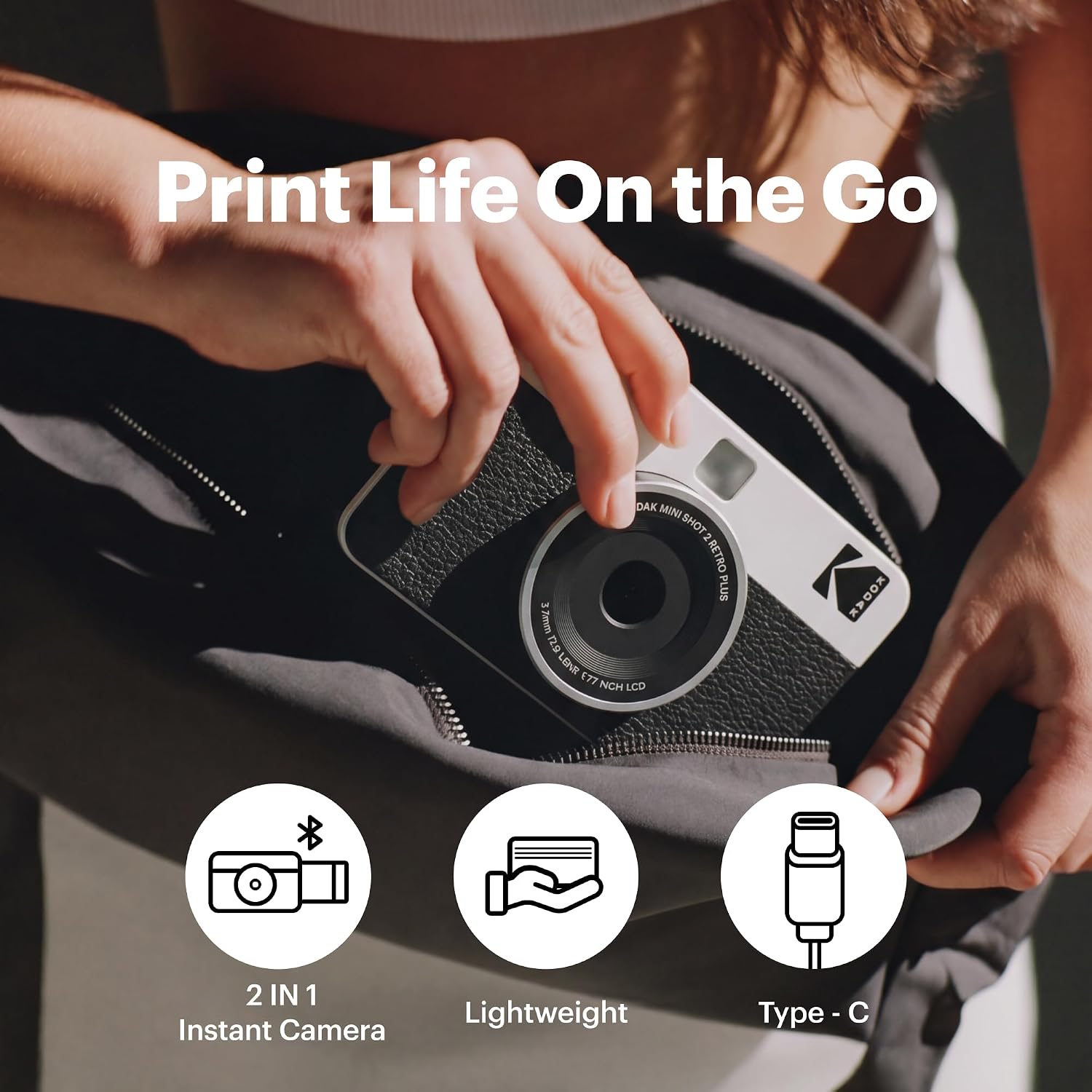 KODAK Mini Shot 2 Retro 2x3' Instant Digital Camera & Photo Printer, 8 Sheets, 2-in-1 Portable Print Camera, Bluetooth Smartphone Printer for iOS & Android, 4PASS Dye Sublimation, Yellow