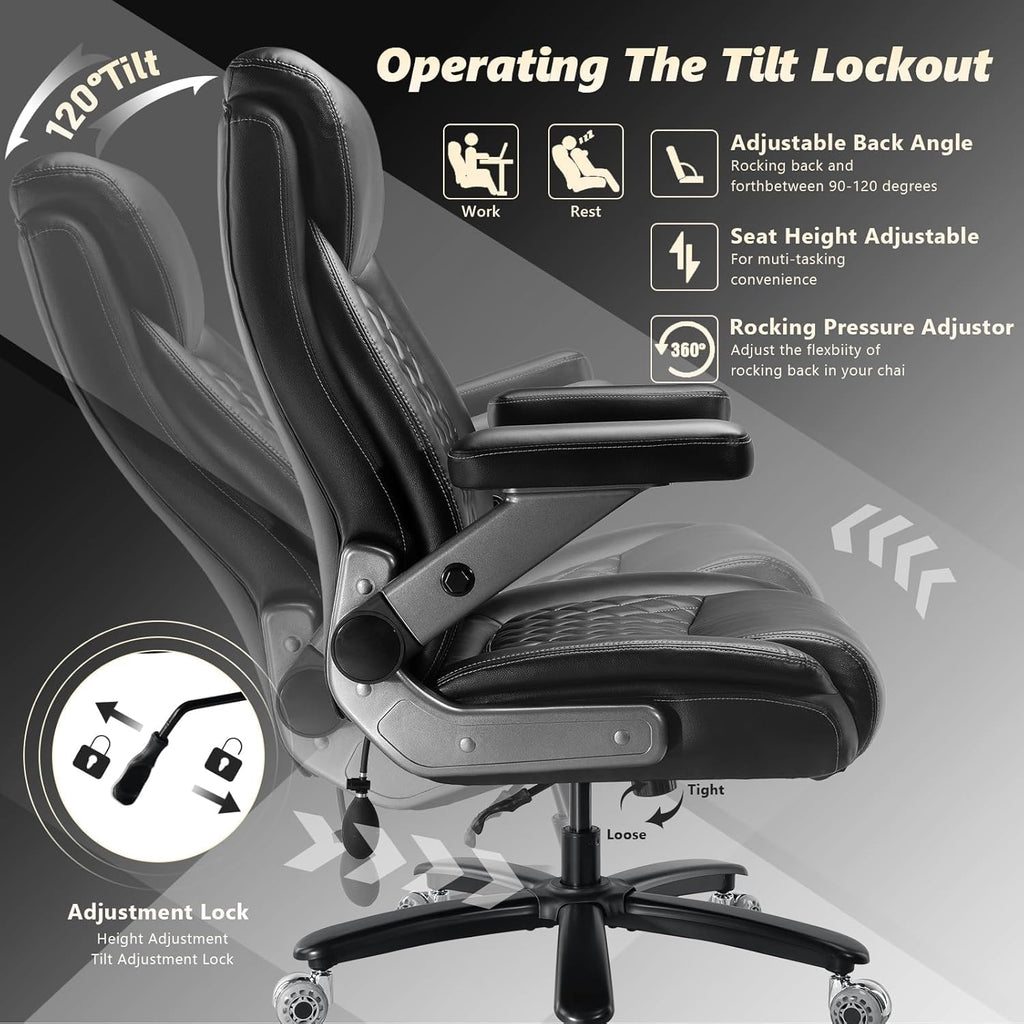 700LBS Large Heavy Duty Office Chair with 5D Flip Arms, Comfy Big and Tall Executive Office Desk Chair with Pocket Spring Cushion, High Back Computer Chair with Lumbar Support,Dual Rubber Wheel