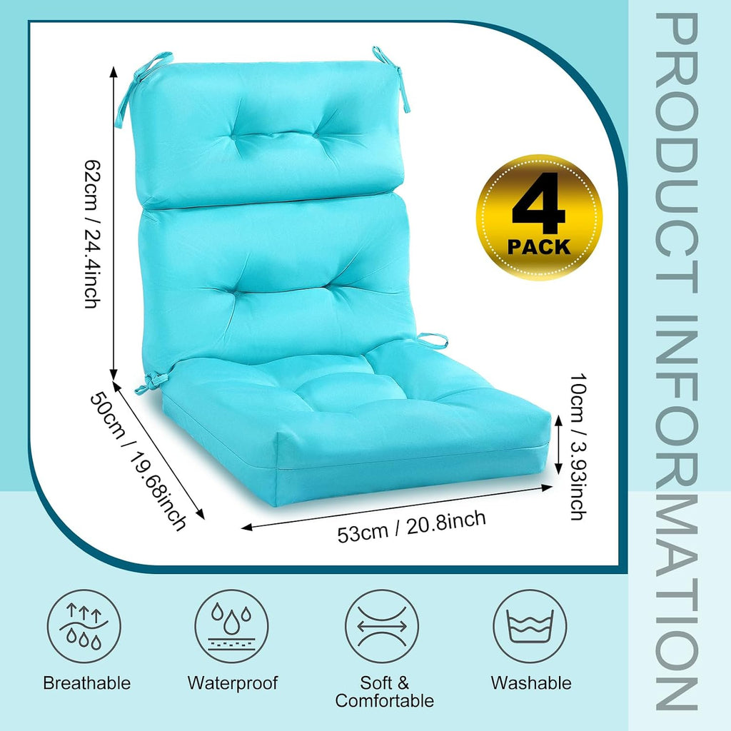 Geelin 4 Pcs High Back Patio Chair Cushion Indoor Outdoor Seat Chair Cushions Back Tufted Patio Rocking Pads Weather Replacement for Furniture (Blue)